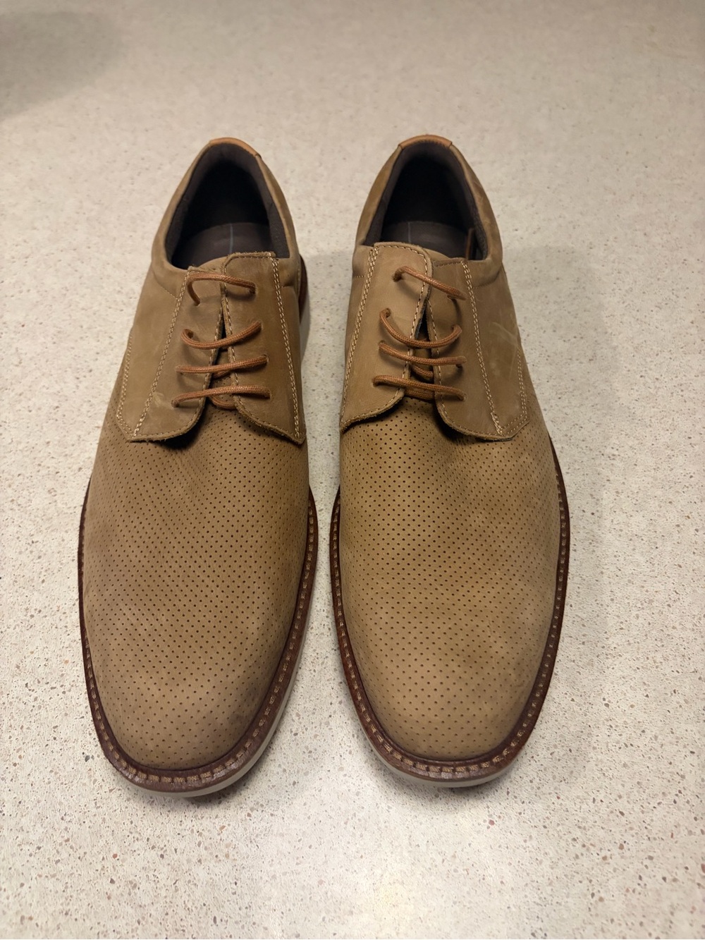 Ecco Men's Tan Suede Perforated Derby Shoes